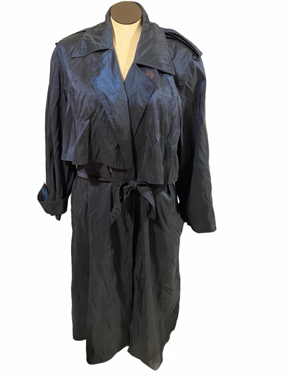 BREM RAINWEAR vintage  shiny navy blue Trench rain Coat - Women's Timeless Wrap